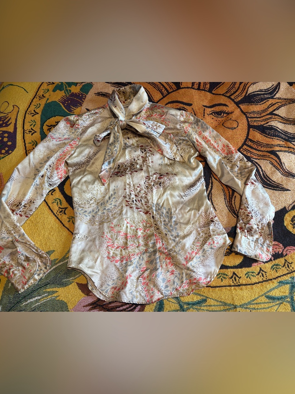 Vintage Stuart Lang 70s Bow Satin Button-Down Blouse
